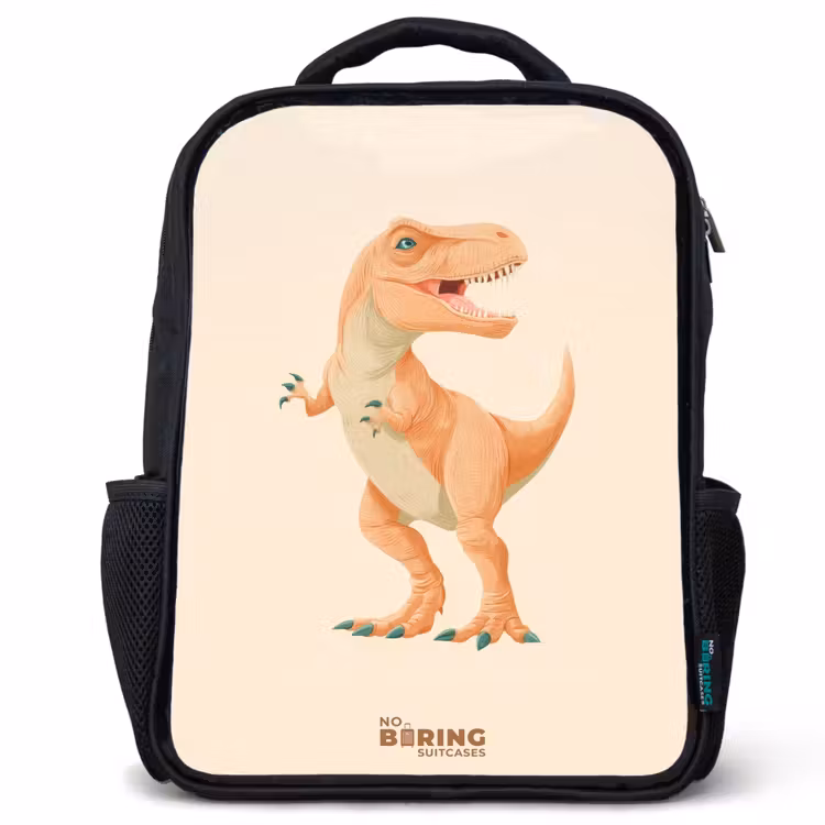 Kinderrucksack - Schwarz - T-rex dino in orangefarben — 1