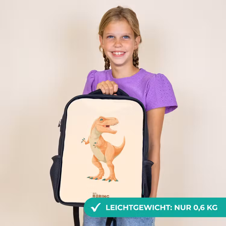 Kinderrucksack - Schwarz - T-rex dino in orangefarben — 7