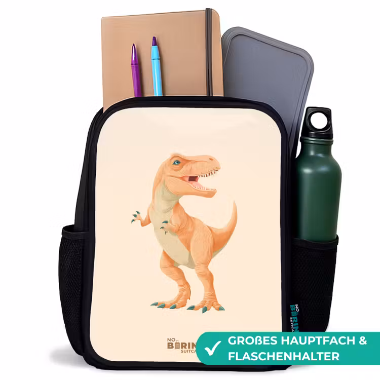 Kinderrucksack - Schwarz - T-rex dino in orangefarben — 8