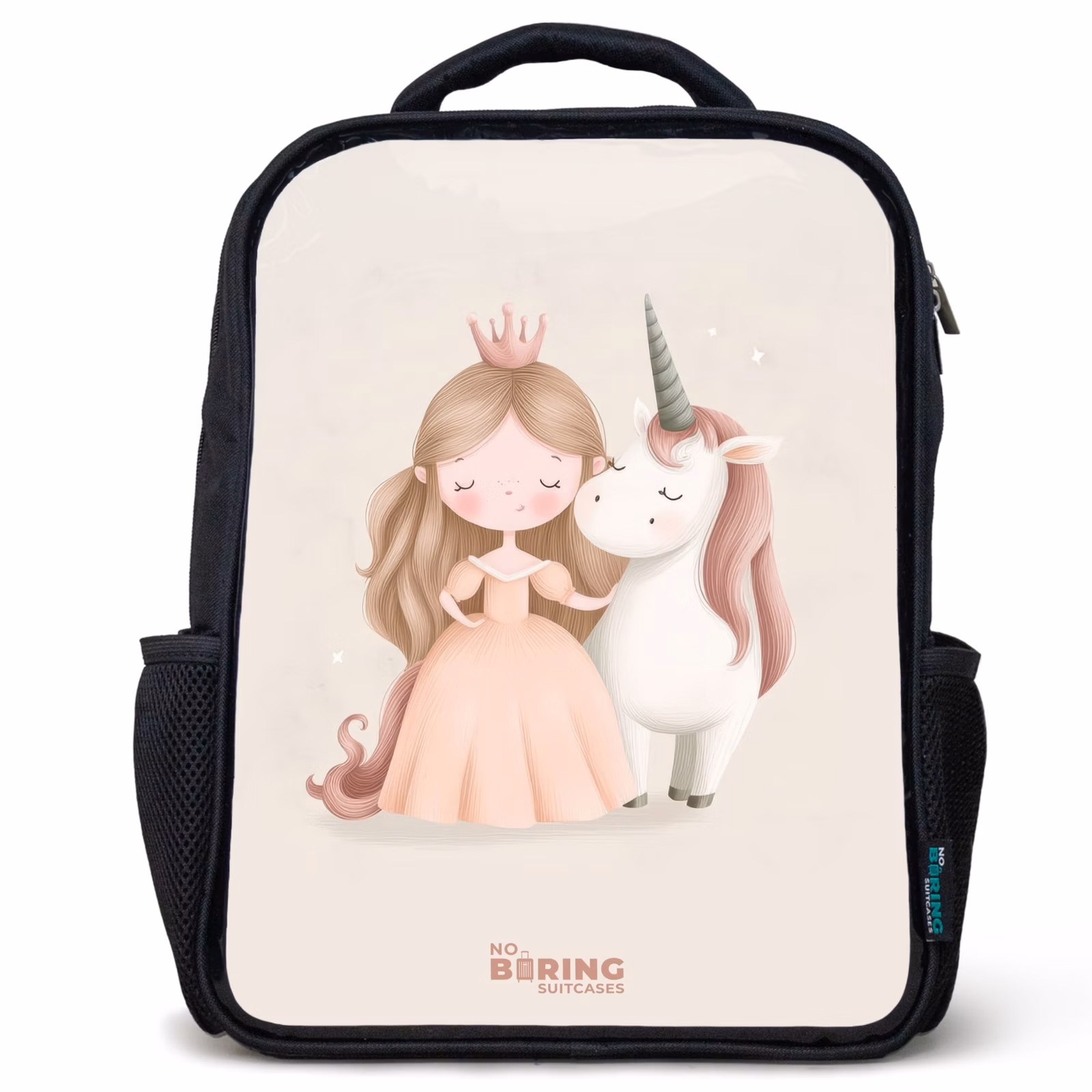 Kinderrucksack - Schwarz - Prinzessin und ein Einhorn in Pastellfarben — 1