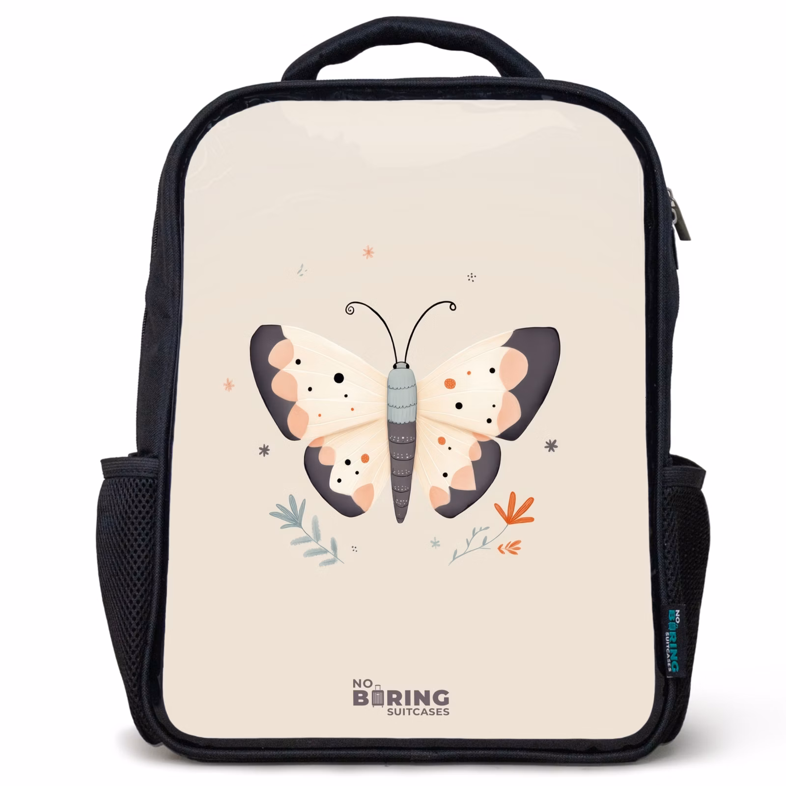 Kinderrucksack - Schwarz - Schmetterling in neutralen Pastellfarben — 1