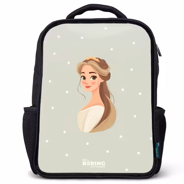 Kinderrucksack - Schwarz - Prinzessin mit Diadem auf grünem Tupfenhintergrund — 1