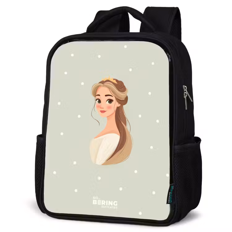 Kinderrucksack - Schwarz - Prinzessin mit Diadem auf grünem Tupfenhintergrund — 4