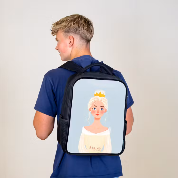 Kinderrucksack - Schwarz - Prinzessin mit goldener Krone - Blau — 3
