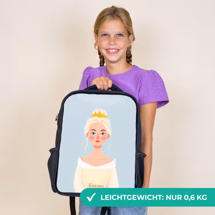 Kinderrucksack - Schwarz - Prinzessin mit goldener Krone - Blau — 7