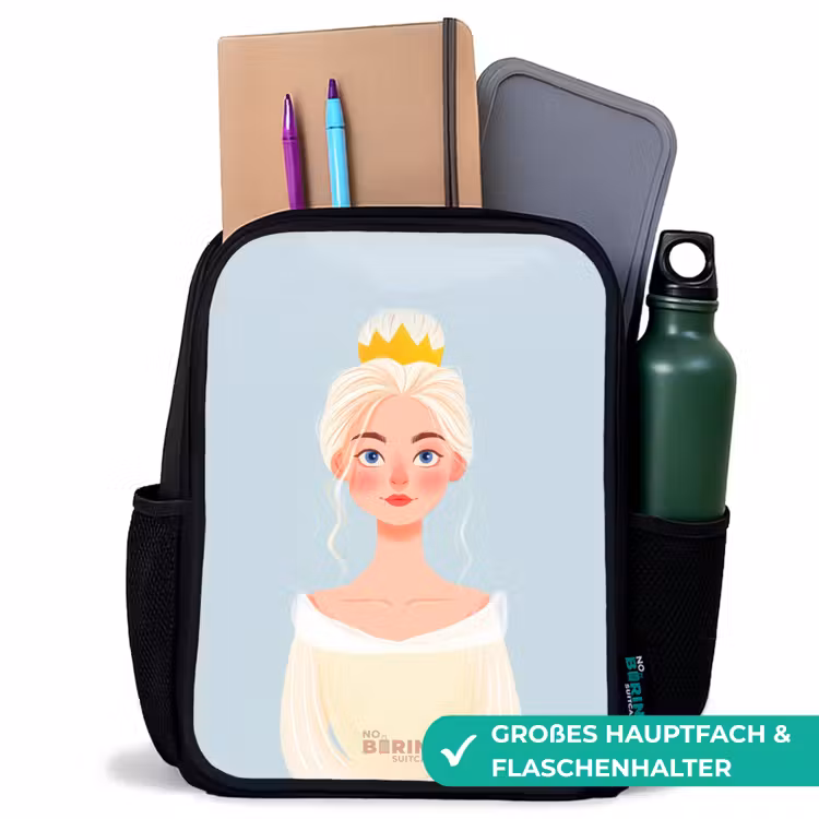 Kinderrucksack - Schwarz - Prinzessin mit goldener Krone - Blau — 8
