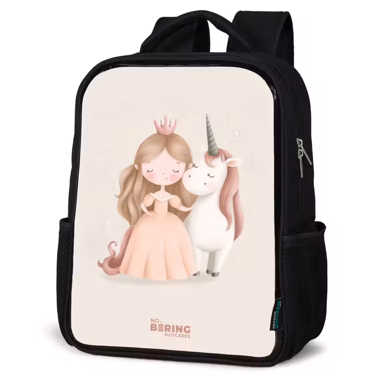 Kinderrucksack - Schwarz - Prinzessin und ein Einhorn in Pastellfarben — 4