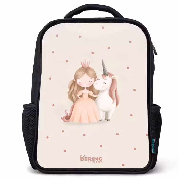 Kinderrucksack - Schwarz - Prinzessin und ein Einhorn in Pastellfarben — 1