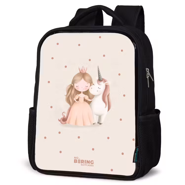 Kinderrucksack - Schwarz - Prinzessin und ein Einhorn in Pastellfarben — 4