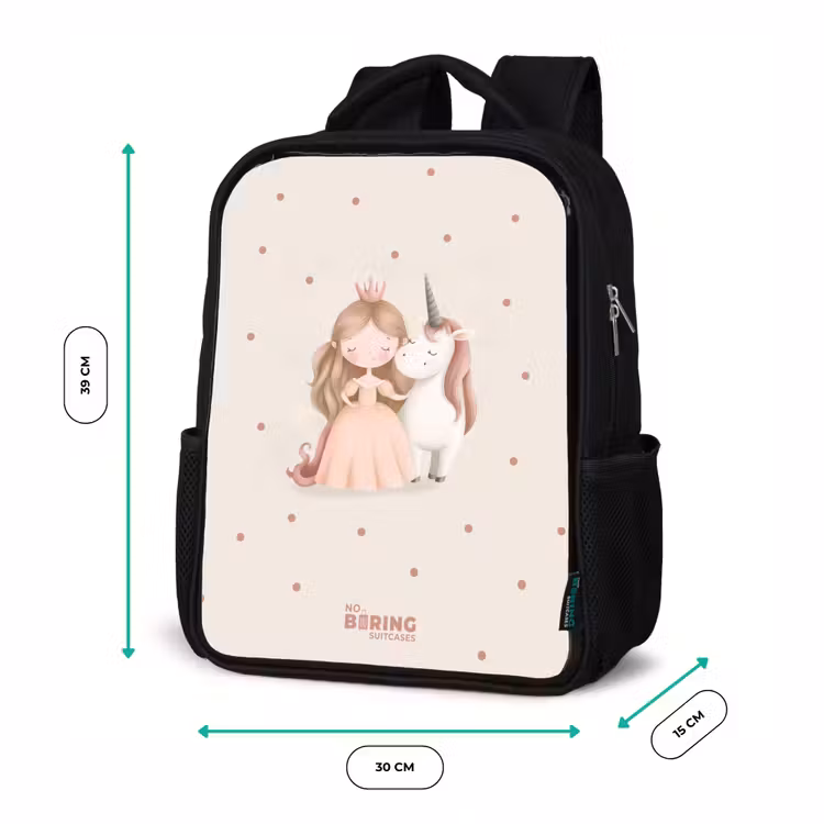 Kinderrucksack - Schwarz - Prinzessin und ein Einhorn in Pastellfarben — 6