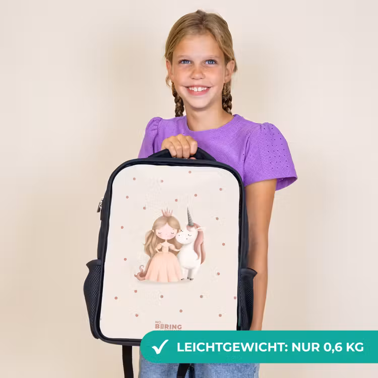 Kinderrucksack - Schwarz - Prinzessin und ein Einhorn in Pastellfarben — 7