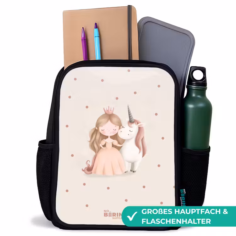 Kinderrucksack - Schwarz - Prinzessin und ein Einhorn in Pastellfarben — 8