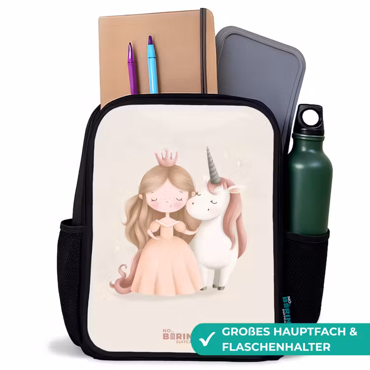 Kinderrucksack - Schwarz - Prinzessin und ein Einhorn in Pastellfarben — 8