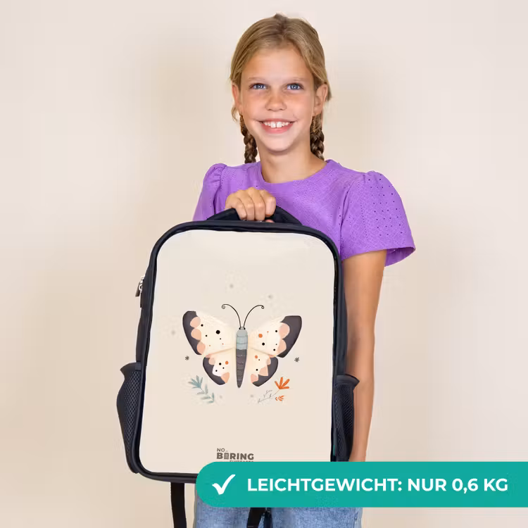 Kinderrucksack - Schwarz - Schmetterling in neutralen Pastellfarben — 7