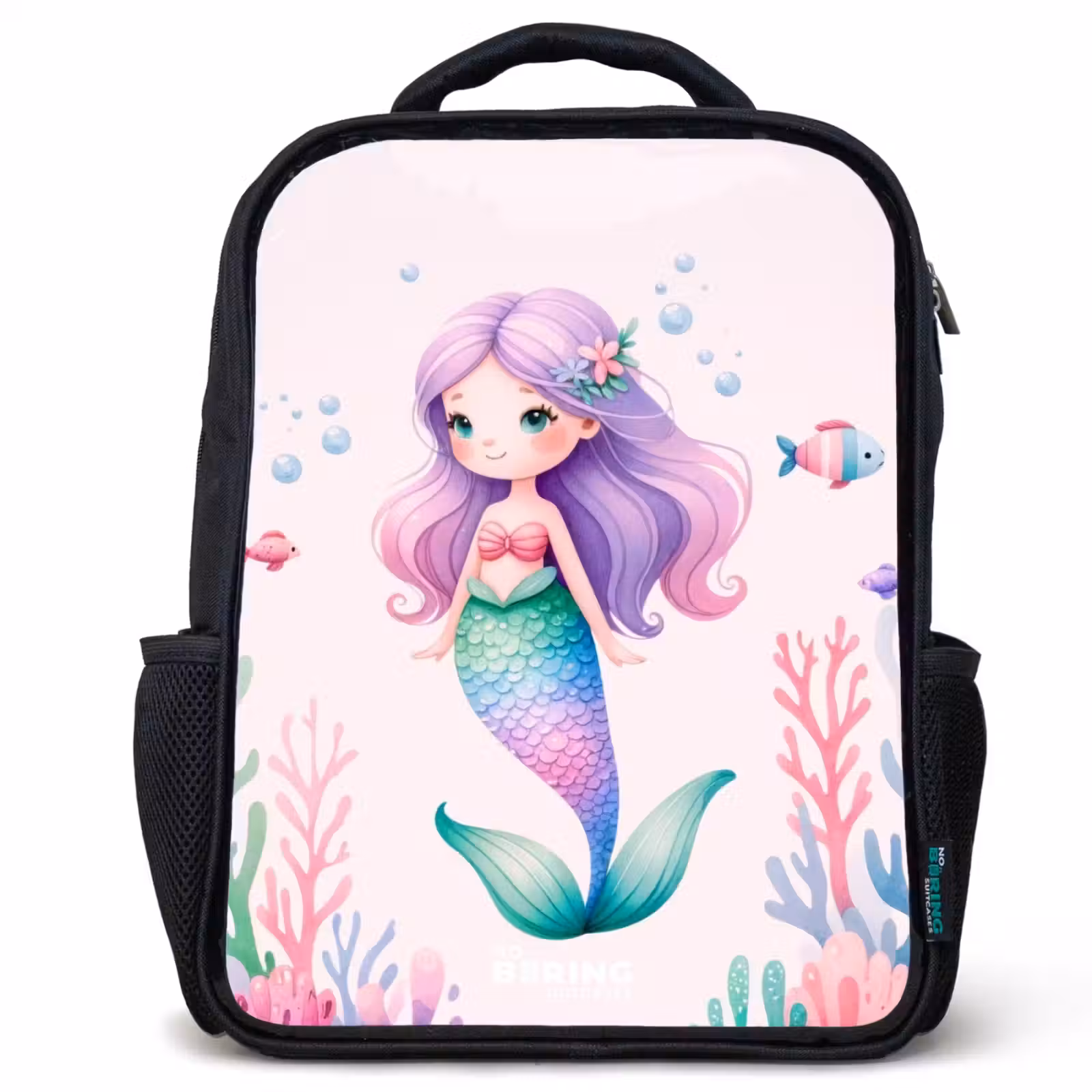 Kinderrucksack - Schwarz - Meerjungfrau umgeben von Fischen und Korallen — 1