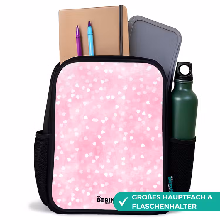 Kinderrucksack - Schwarz - Rosa Glitzerherzen — 8