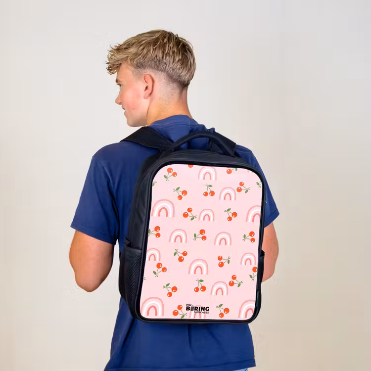 Kinderrucksack - Schwarz - Rosa mit Regenbogen- und Kirschenmuster — 3