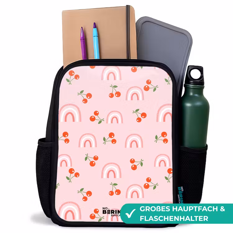Kinderrucksack - Schwarz - Rosa mit Regenbogen- und Kirschenmuster — 8