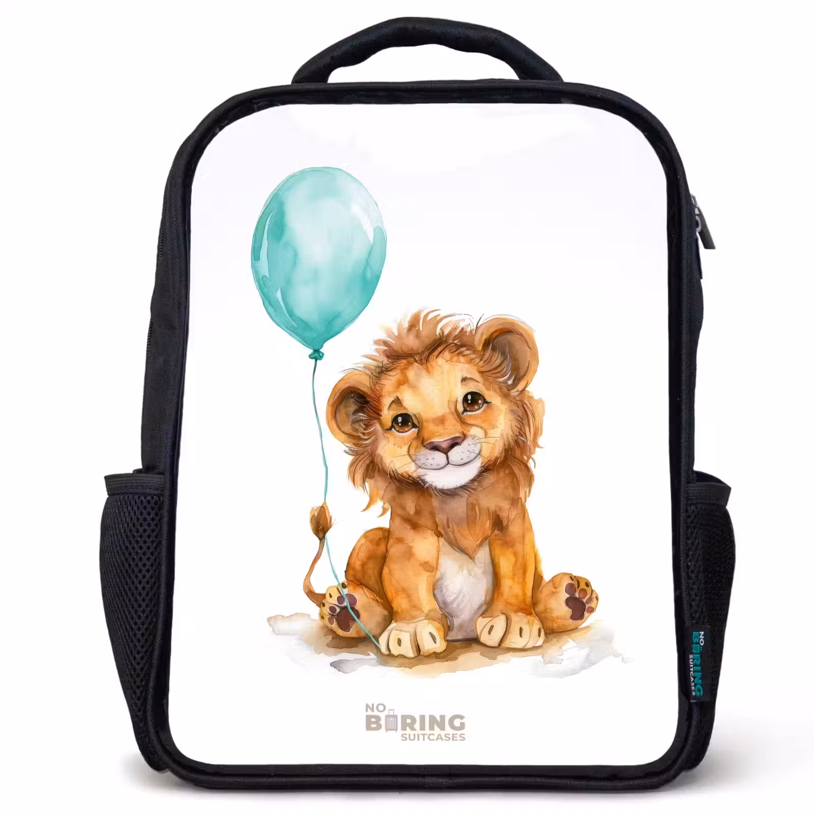 Kinderrucksack - Schwarz - Löwe mit blauem Ballon — 1