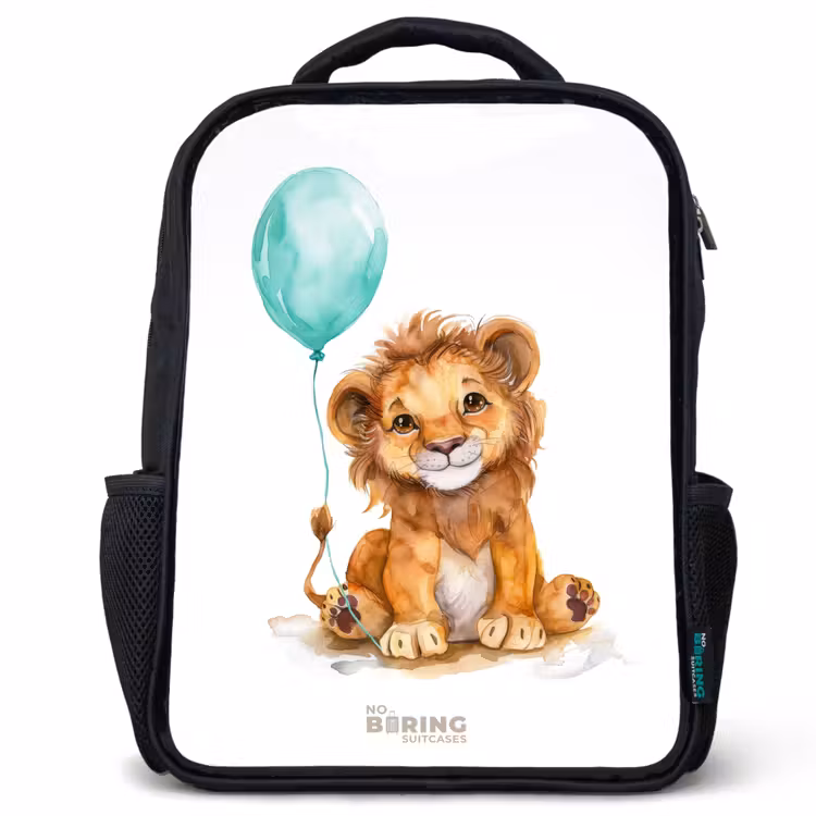 Kinderrucksack - Schwarz - Löwe mit blauem Ballon — 1