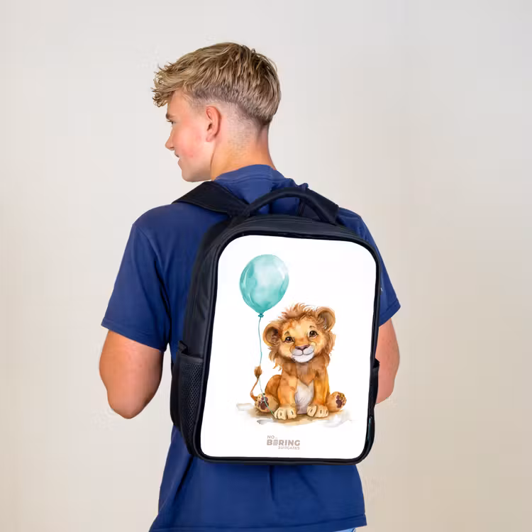 Kinderrucksack - Schwarz - Löwe mit blauem Ballon — 3
