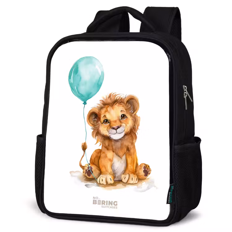 Kinderrucksack - Schwarz - Löwe mit blauem Ballon — 4