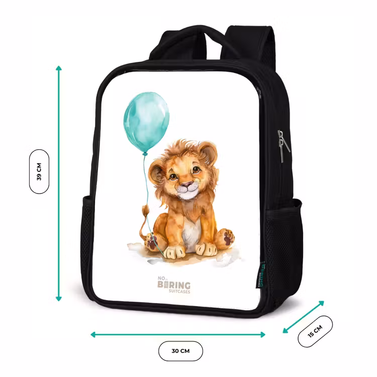Kinderrucksack - Schwarz - Löwe mit blauem Ballon — 6