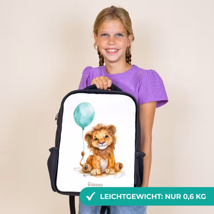 Kinderrucksack - Schwarz - Löwe mit blauem Ballon — 7