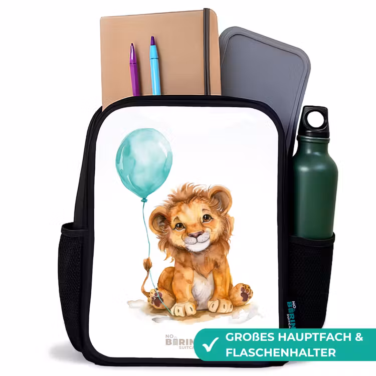 Kinderrucksack - Schwarz - Löwe mit blauem Ballon — 8