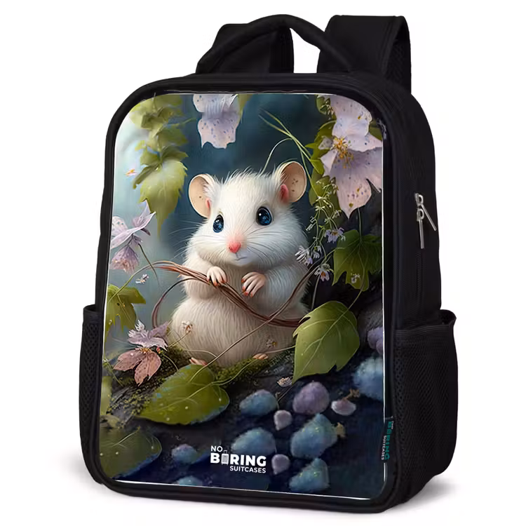 Kinderrucksack - Schwarz - Maus umgeben von Blättern — 4