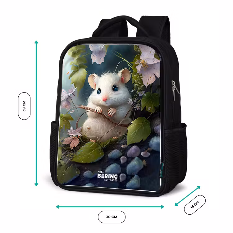 Kinderrucksack - Schwarz - Maus umgeben von Blättern — 6