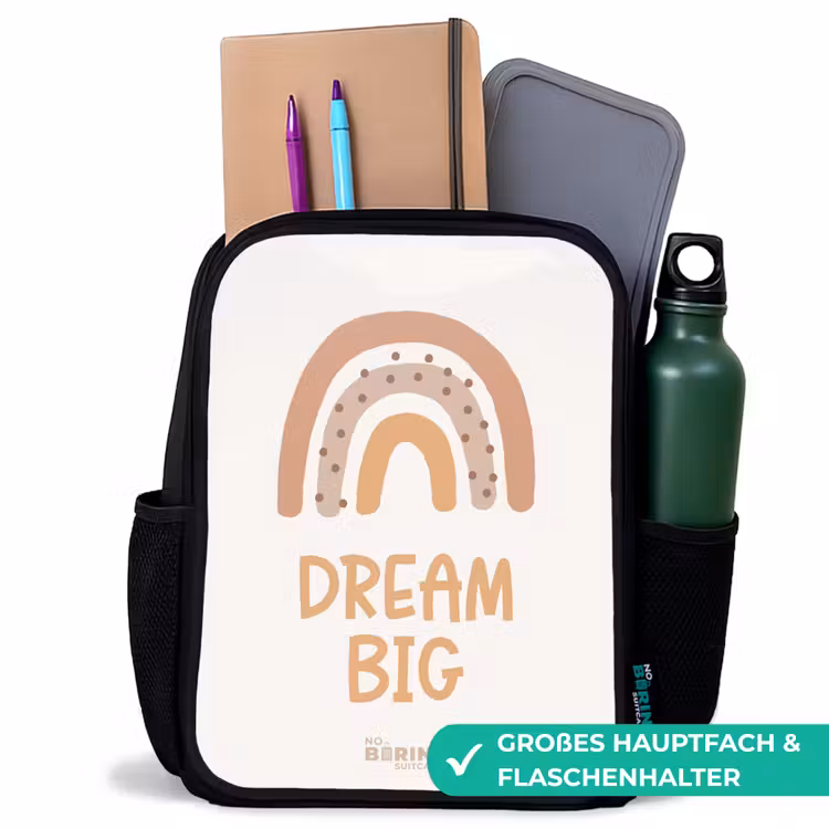 Kinderrucksack - Schwarz - Regenbogen mit dem Zitat 'Dream Big' — 8