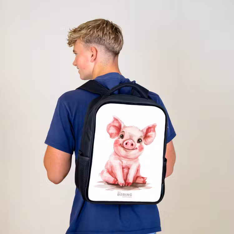Kinderrucksack - Schwarz - Rosa Babyschweinchen — 3