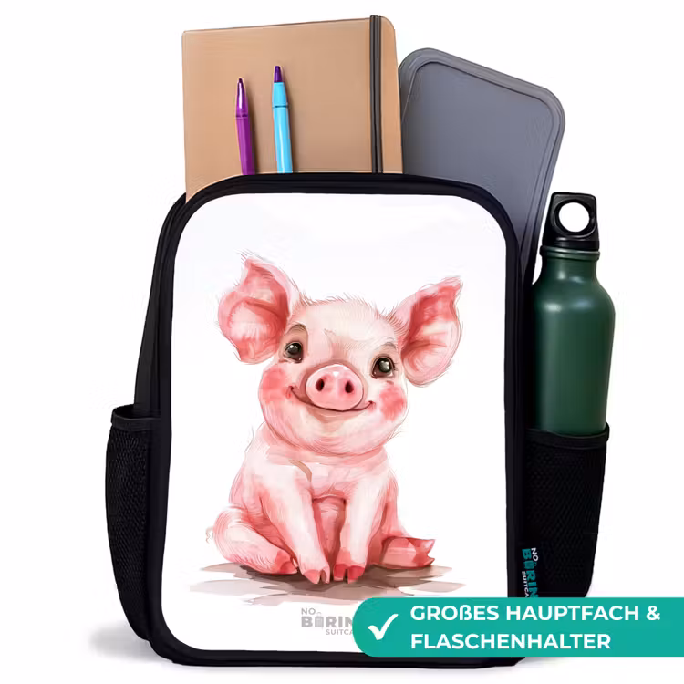 Kinderrucksack - Schwarz - Rosa Babyschweinchen — 8