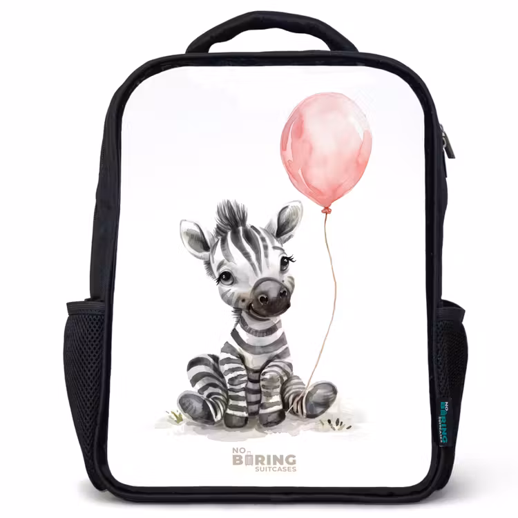 Kinderrucksack - Schwarz - Zebra mit rosa Luftballon — 1