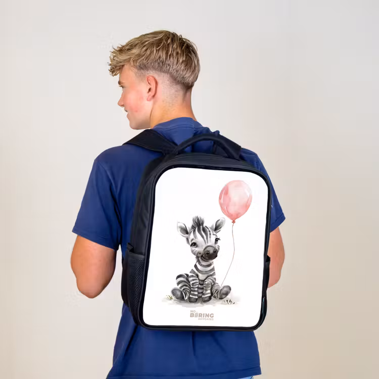 Kinderrucksack - Schwarz - Zebra mit rosa Luftballon — 3