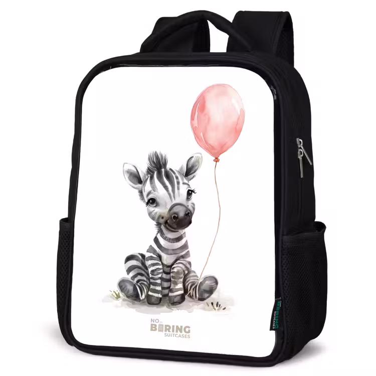 Kinderrucksack - Schwarz - Zebra mit rosa Luftballon — 4