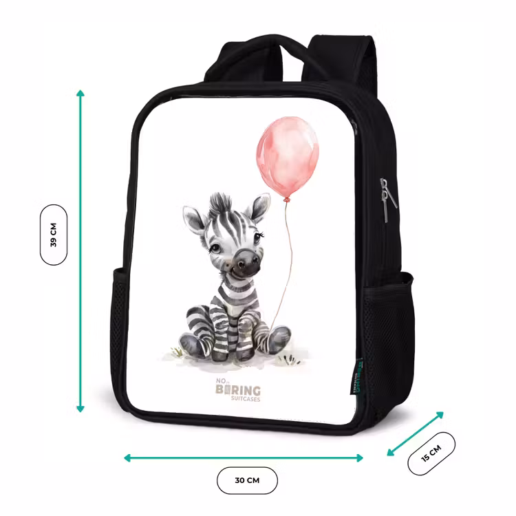 Kinderrucksack - Schwarz - Zebra mit rosa Luftballon — 6