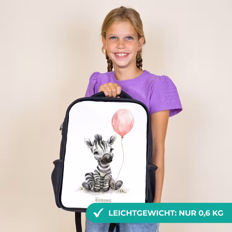 Kinderrucksack - Schwarz - Zebra mit rosa Luftballon — 7