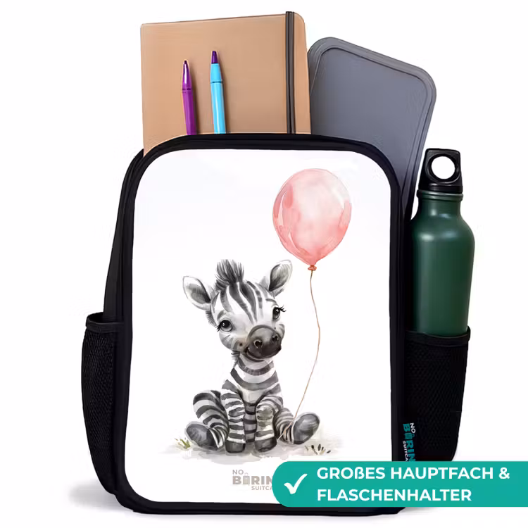Kinderrucksack - Schwarz - Zebra mit rosa Luftballon — 8
