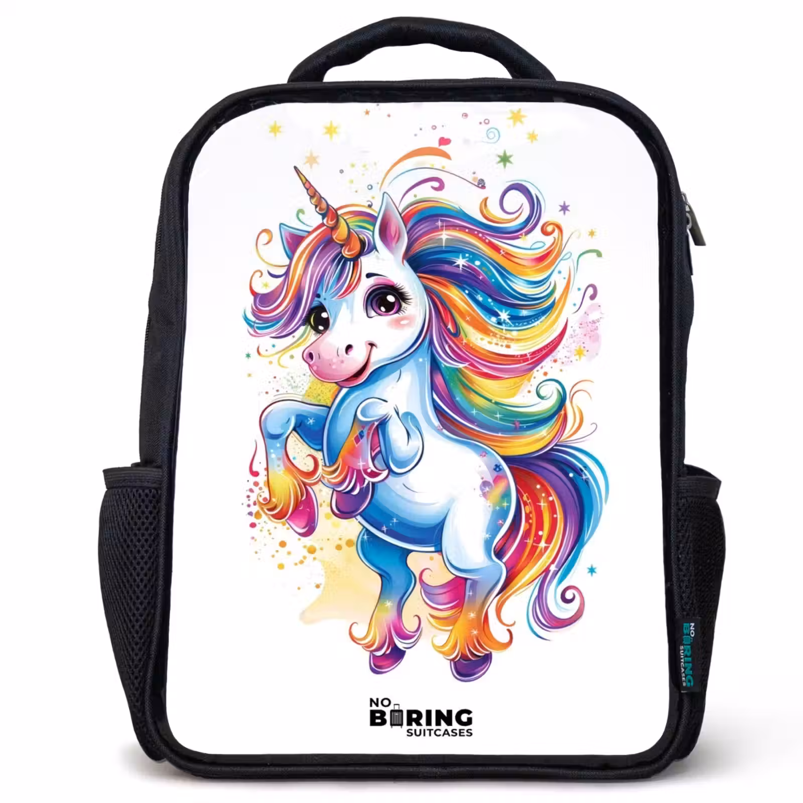 Kinderrucksack - Schwarz - Tänzelndes Einhorn mit Regenbogenmähne — 1