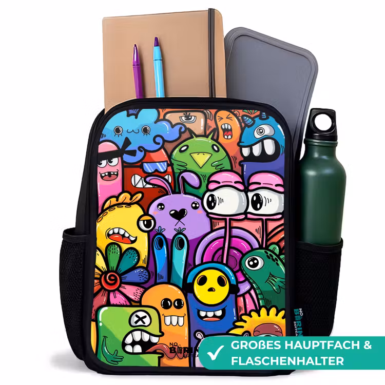 Kinderrucksack - Schwarz - Lustige bunte Monster — 8