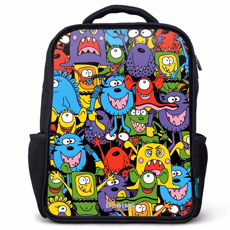 Kinderrucksack - Schwarz - Monster mit leuchtenden Farben — 1