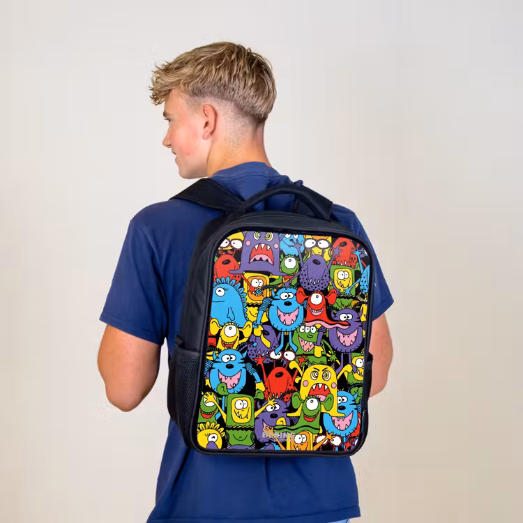 Kinderrucksack - Schwarz - Monster mit leuchtenden Farben — 3