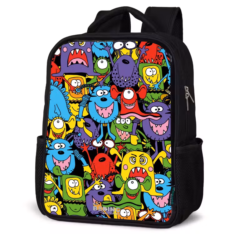 Kinderrucksack - Schwarz - Monster mit leuchtenden Farben — 4