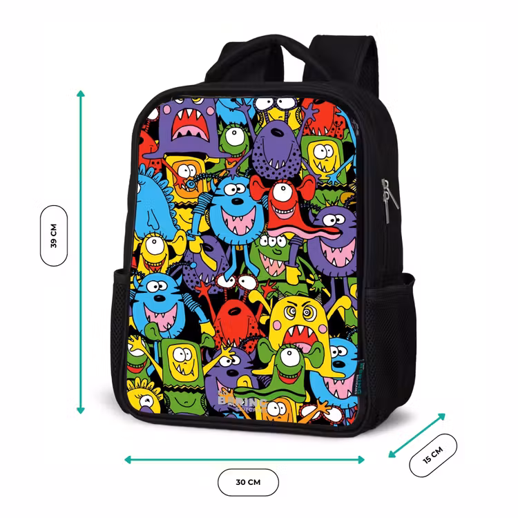 Kinderrucksack - Schwarz - Monster mit leuchtenden Farben — 6