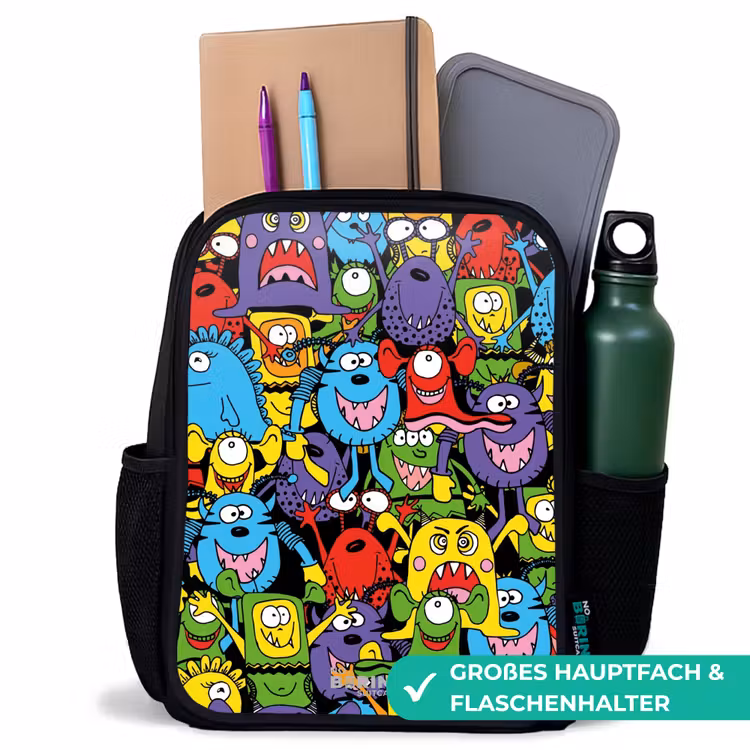 Kinderrucksack - Schwarz - Monster mit leuchtenden Farben — 8