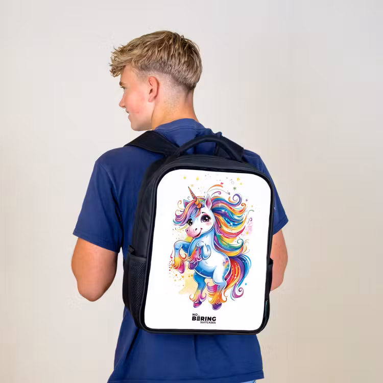 Kinderrucksack - Schwarz - Tänzelndes Einhorn mit Regenbogenmähne — 3
