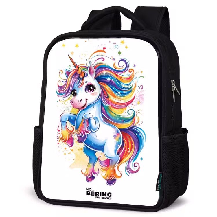 Kinderrucksack - Schwarz - Tänzelndes Einhorn mit Regenbogenmähne — 4
