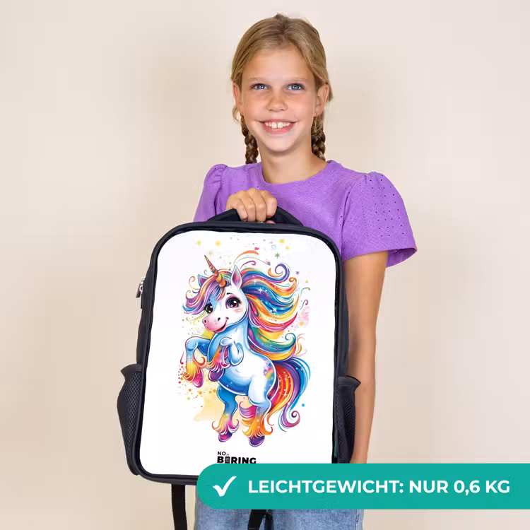 Kinderrucksack - Schwarz - Tänzelndes Einhorn mit Regenbogenmähne — 7